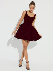 Bubble Hem Velvet Strappy Mini Dress