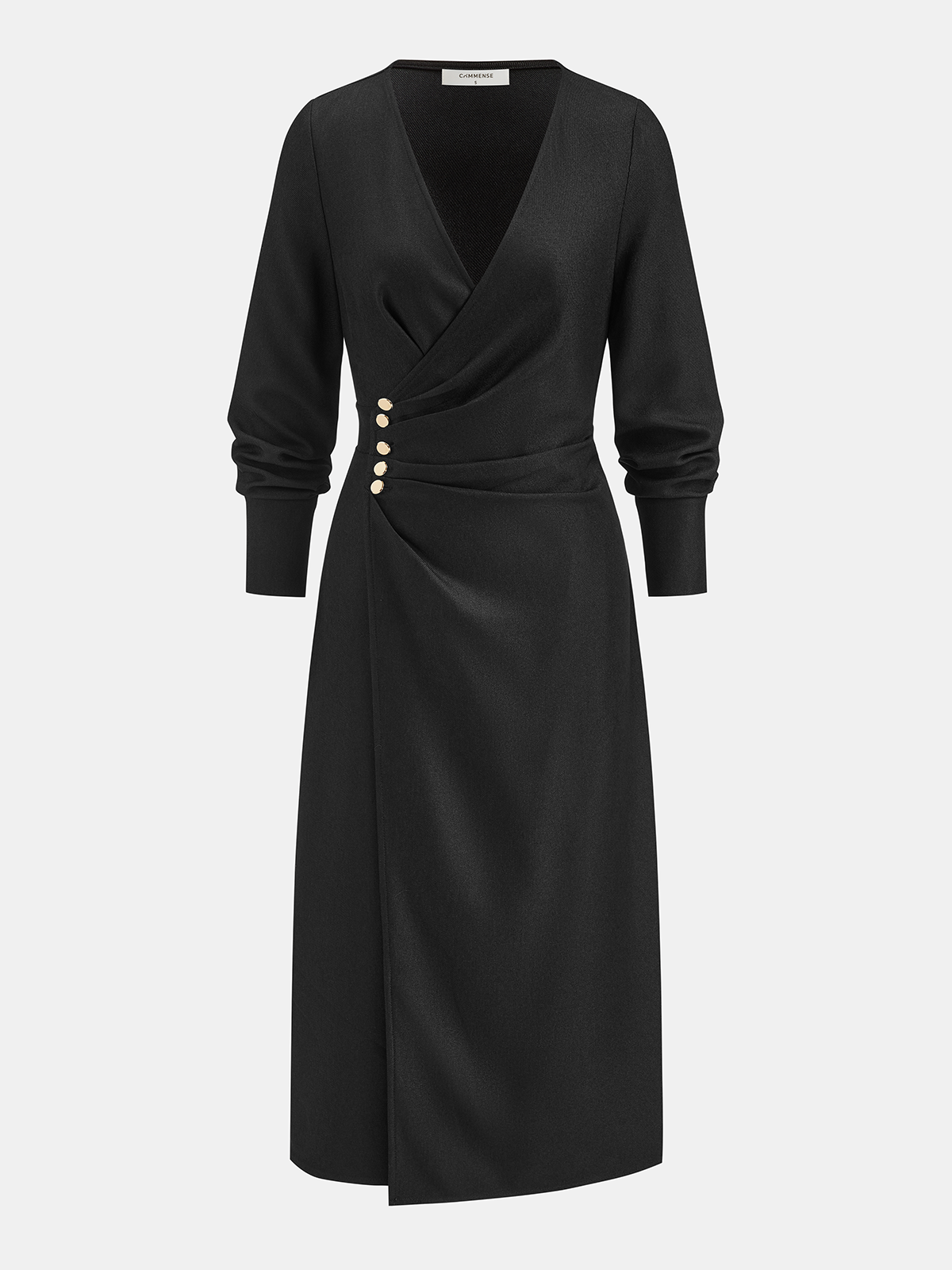 Wrap V-Neck Metal Detail Long Sleeve Maxi Dress
