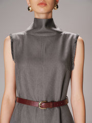 Belted Turtleneck Sleeveless Maxi Dress