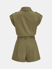 Belted Sleeveless Short Jumpsuit