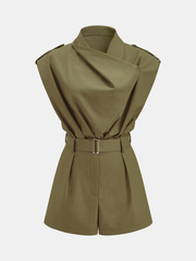 Belted Sleeveless Short Jumpsuit
