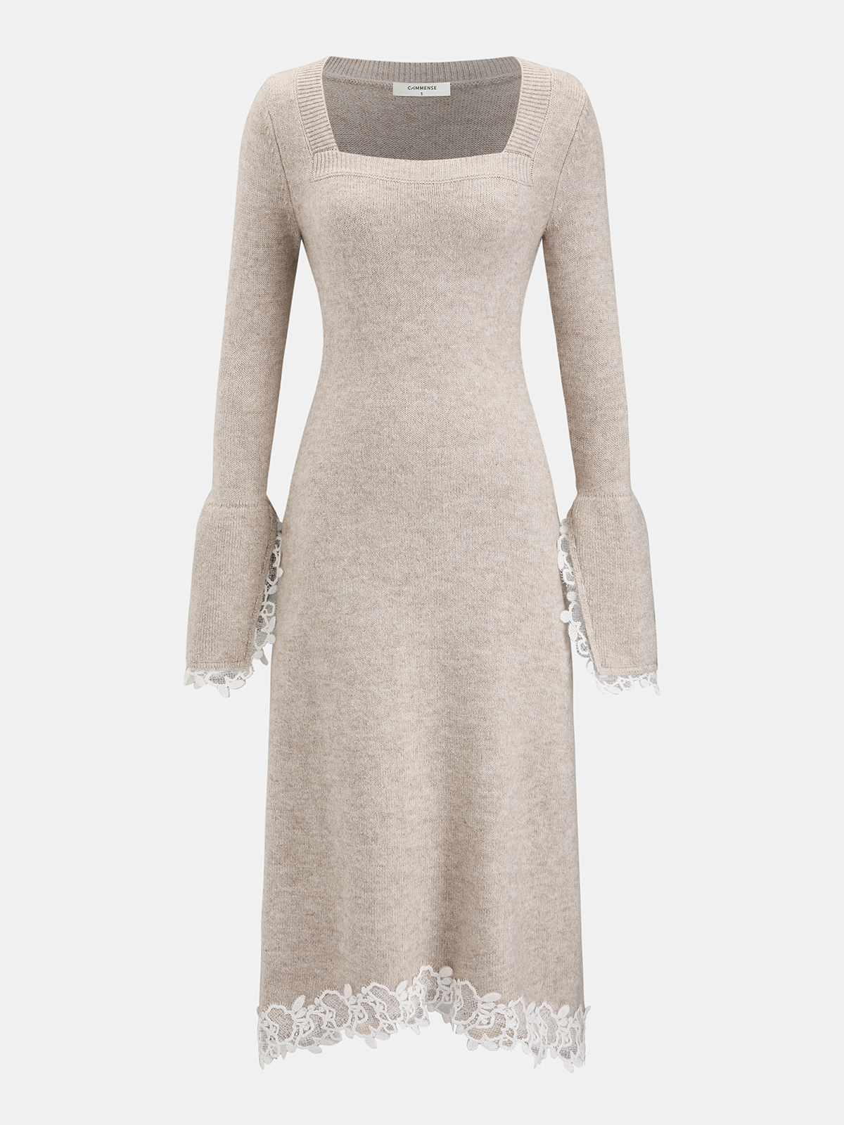 Wool-Blend Lace-Trim Square-Neck Dress