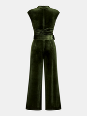 Velvet Sleeveless Belted Wide-Leg Jumpsuit
