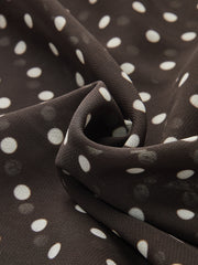 Polka Dot Chiffon Tie-Neck Flared Cuff Maxi Dress