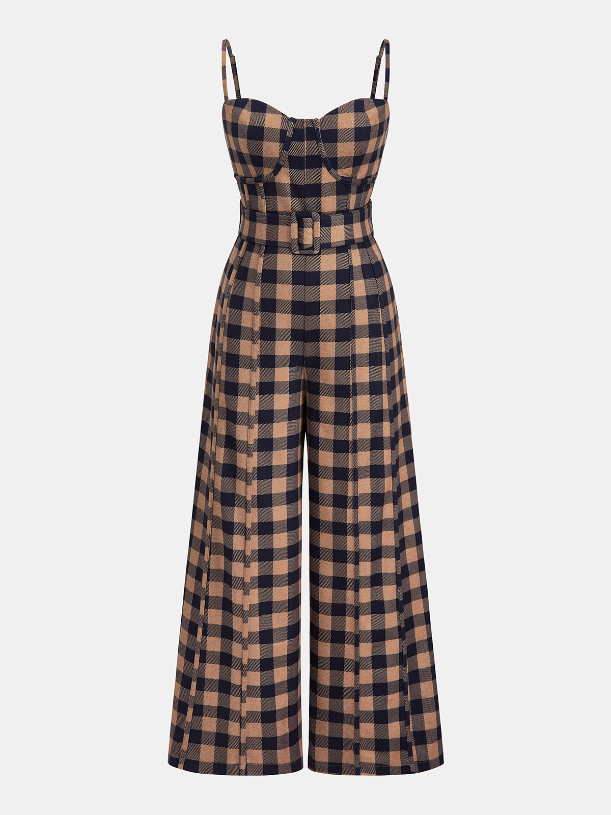 Plaid Belted Wide-Leg Cami Jumpsuit
