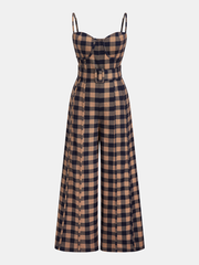 Plaid Belted Wide-Leg Cami Jumpsuit