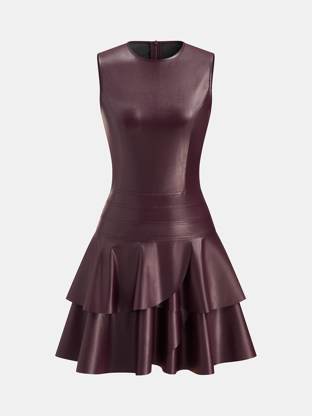 Sleeveless Faux Leather Tiered Ruffle Mini Dress