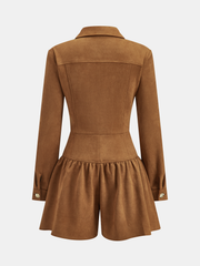 Suede Long-Sleeve Button-Front Jumpsuit