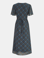 Tie-Front Plaid Chiffon Midi Dress
