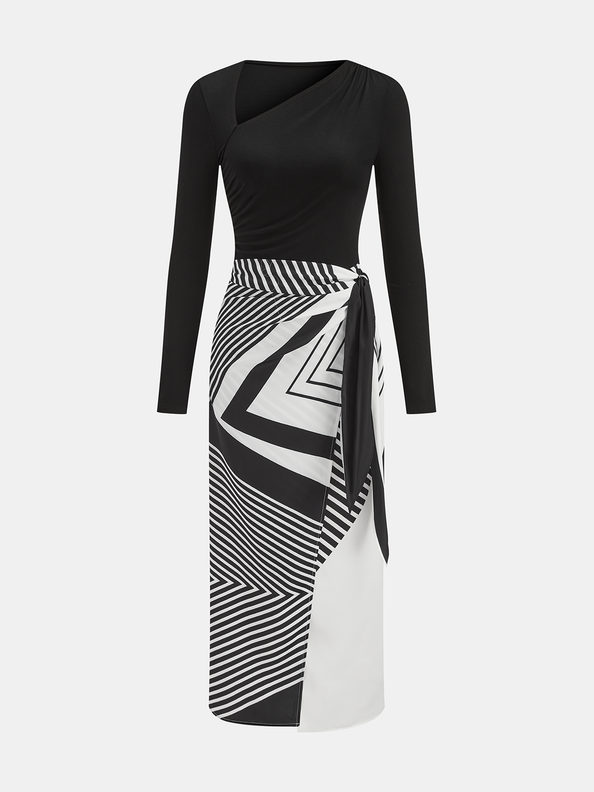 Optical-Illusion Abstract Print Asymmetric Wrap Dress