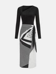 Optical-Illusion Abstract Print Asymmetric Wrap Dress