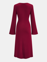 Knot-Waist Bell Sleeve Wrap Midi Dress