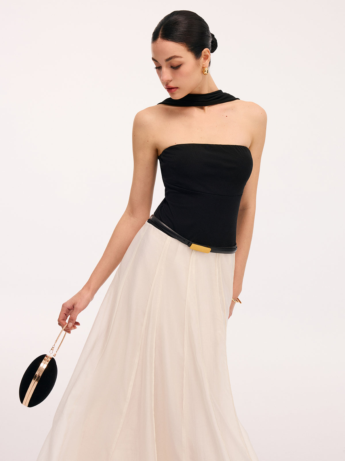 Paneled Design Color-Block Halter Backless Maxi Dress