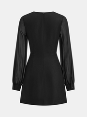 Sheer Sleeve Metal Detail Tweed Mini Dress