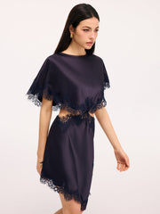 Lace Trim Satin Cut-Out Capelet Mini Dress