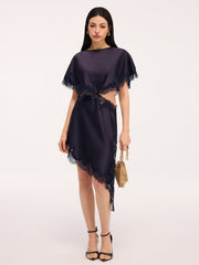 Lace Trim Satin Cut-Out Capelet Mini Dress