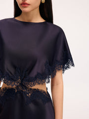 Lace Trim Satin Cut-Out Capelet Mini Dress