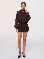 Semi-Sheer Chiffon Lantern Sleeve Romper