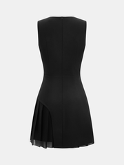 Button Detail Pleated Hem Sleeveless Mini Dress