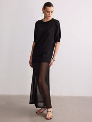 Short Sleeve Sheer Hem Knit Maxi Dress