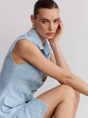 Sleeveless Collared Tweed Mini Dress