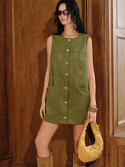 Suede Effect Metal Button Mini Dress