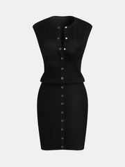 Sleeveless Button Front Bodycon Knit Dress