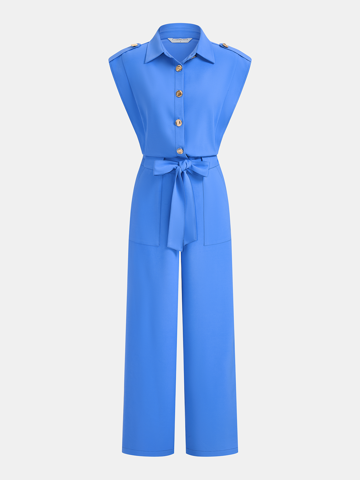 Sleeveless Collared Tie Waist Wide-Leg Jumpsuit