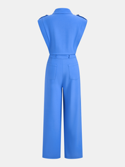 Sleeveless Collared Tie Waist Wide-Leg Jumpsuit