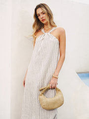 Halter Striped Cotton-Linen Maxi Dress