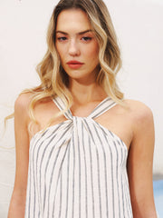 Halter Striped Cotton-Linen Maxi Dress