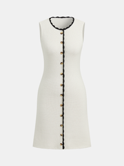 Contrast Trim Button-Front Sleeveless Knit Dress