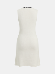 Contrast Trim Button-Front Sleeveless Knit Dress
