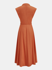 Linen Blend Sleeveless Button Tie-Waist Shirt Dress