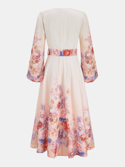 Floral Printed Long Sleeve Belted Maxi Dress