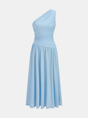 One-Shoulder Ruched Textured Midi Dress