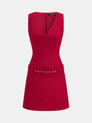 Belted V-Neck Sleeveless Mini Dress