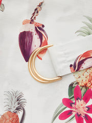 Cotton Linen Tropical Print Belted Romper