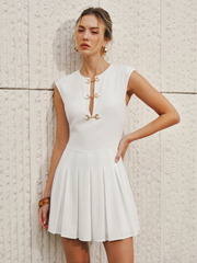 Sleeveless Horsebit Pleated Mini Dress
