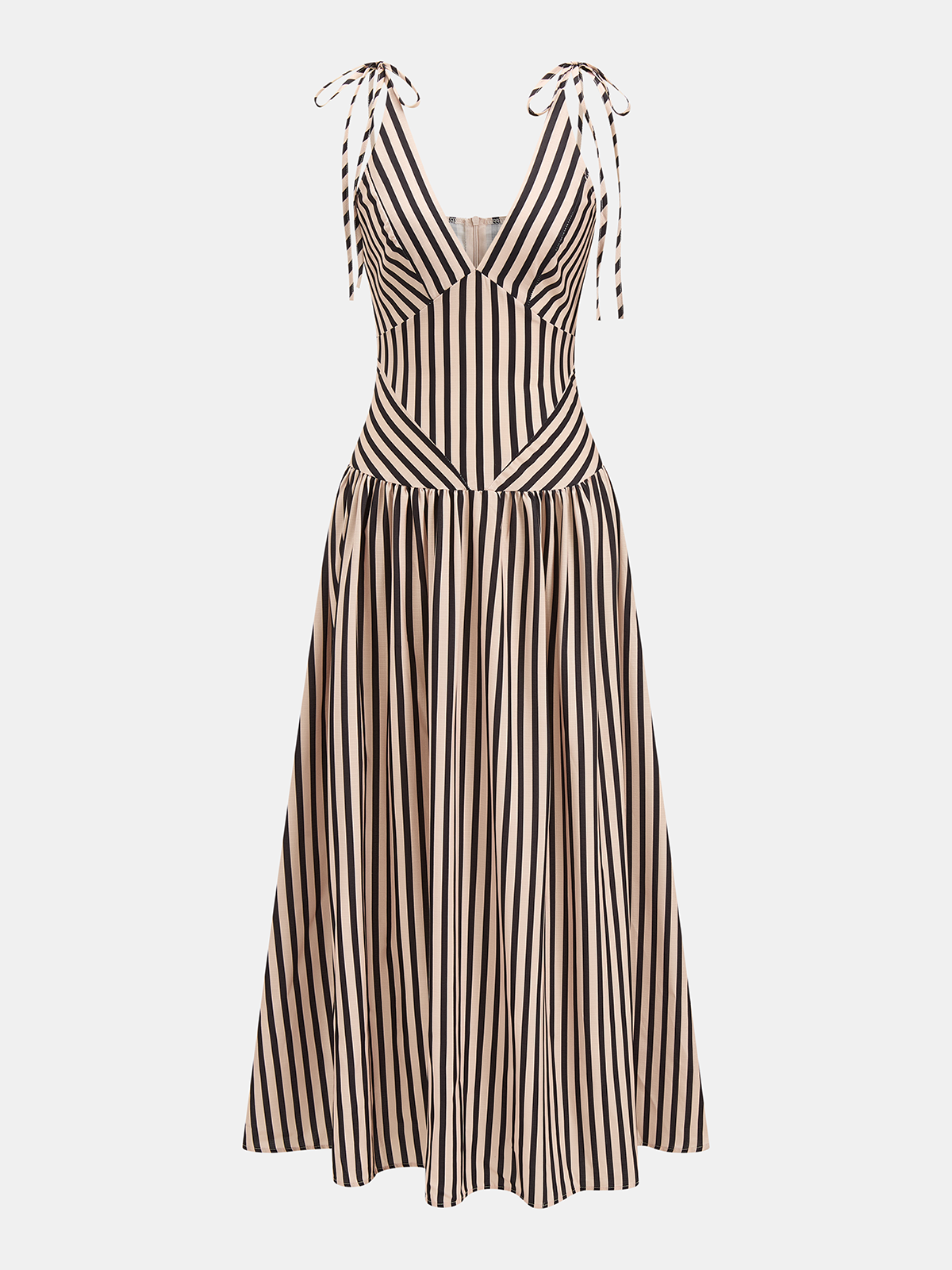 Striped Tie Shoulder V Neck Maxi Dress