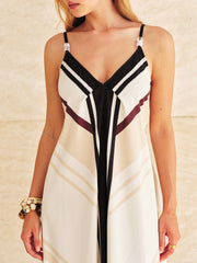 Satin Geometric Stripe Cami Maxi Dress
