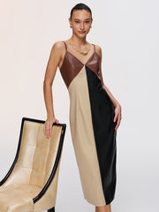Color-Block Faux Leather Cami Dress