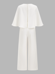 Cape-Sleeve Belted Wide-Leg Jumpsuit