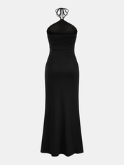Halter Ruched Embellished Maxi Dress