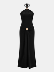 Halter Ruched Embellished Maxi Dress