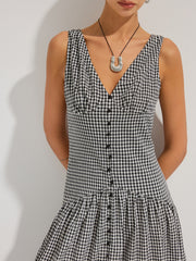 Gingham Cotton Sleeveless V-Neck Maxi Dress