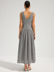 Gingham Cotton Sleeveless V-Neck Maxi Dress