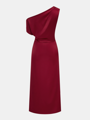 Satin One Shoulder Ruched Wrap Maxi Dress