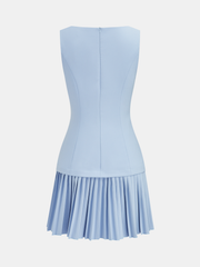 Boat Neck Sleeveless Pleated Mini Dress