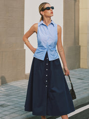 Sleeveless Striped Patchwork Midi Dress